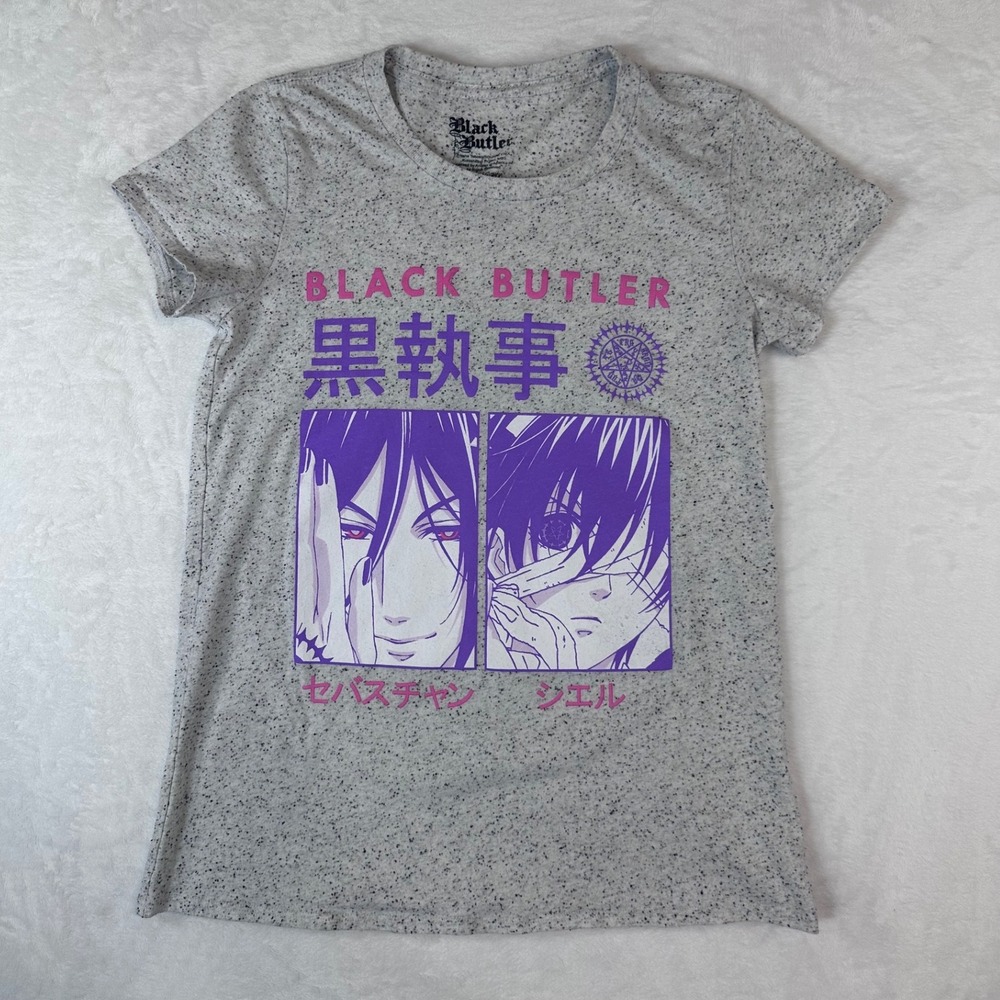 Black Butler Sebastian Ciel Anime Graphic Tee Grey Speckled Shirt Small